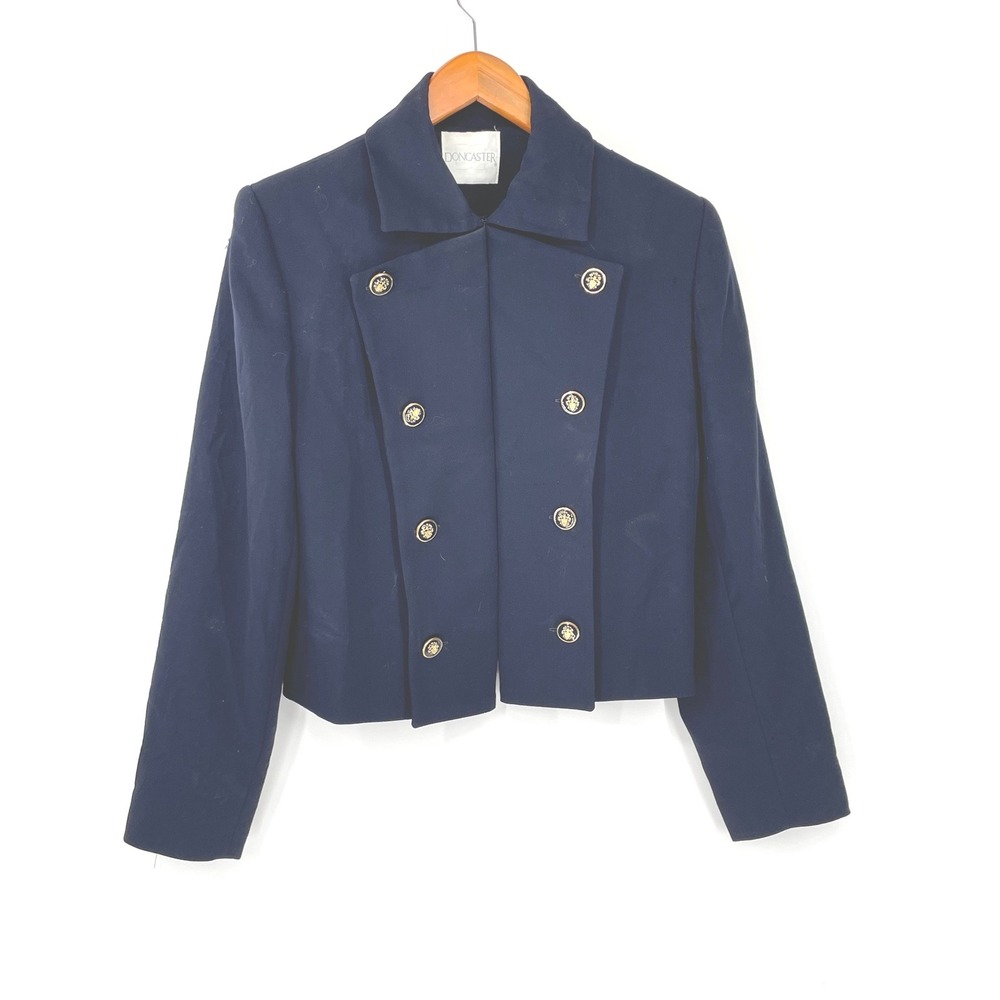 Doncaster Women Jacket 10 Blazer Navy Double Breasted Military Gold Crest Button
